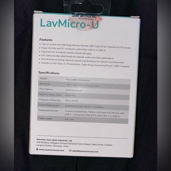 NEW- Saramonic-Lavalier Mic w/USB-C Output, 6.6' Cable/USB Adapter - Picture 2 of 16